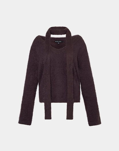 Dikara Jumper with Scarf in Knit Brown