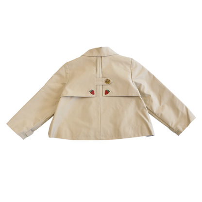 Girls Ramie Crop Trench - Strawberry Embroidery