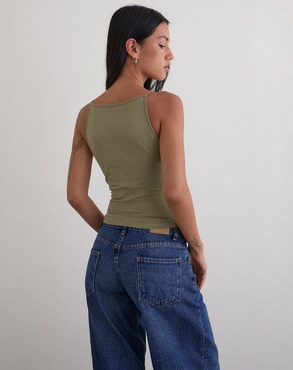 Dudley Vest Top in Jersey Khaki