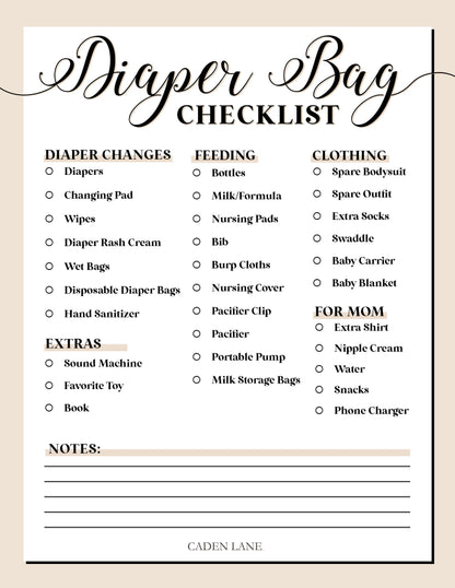 Diaper Bag Checklist - Free Digital Download