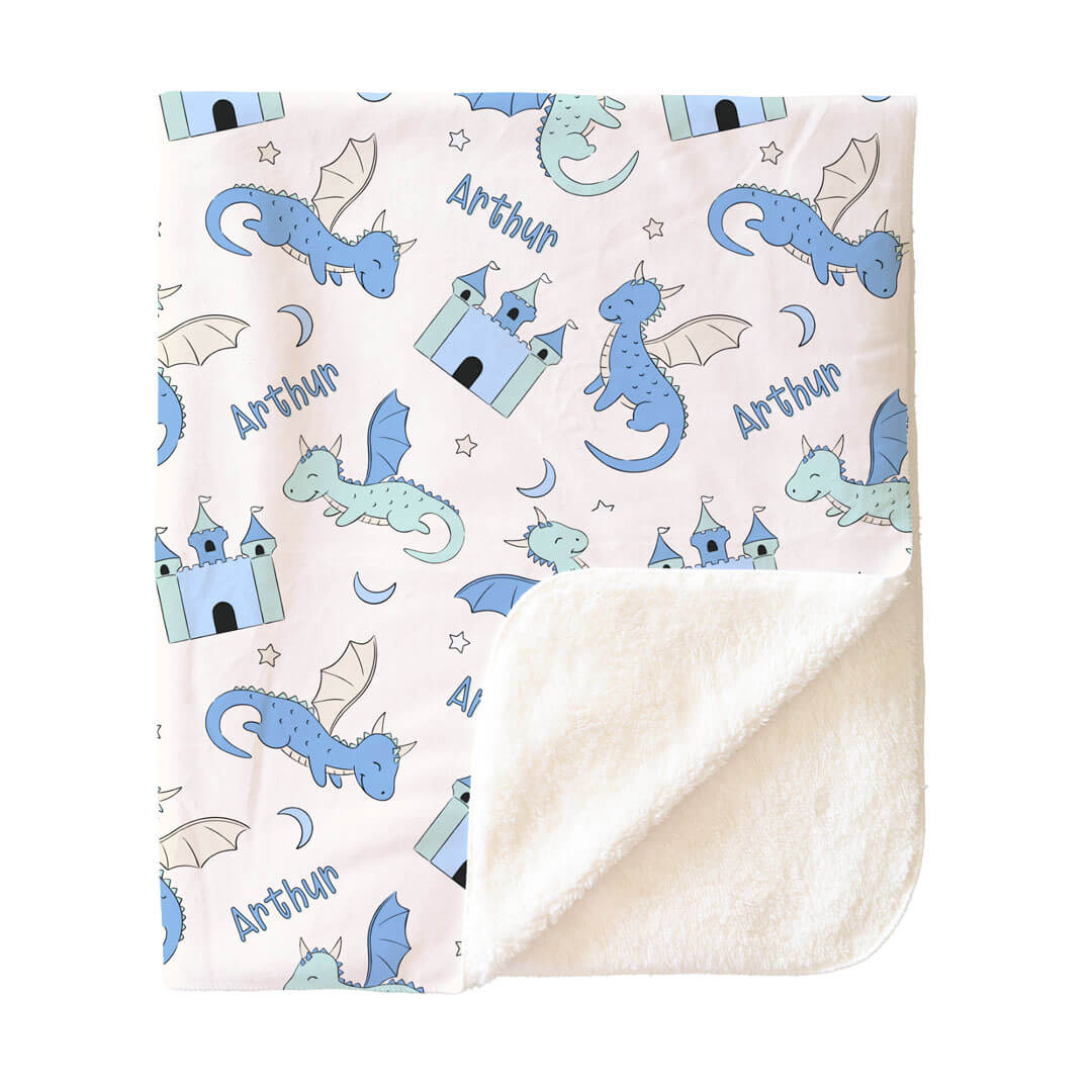 Dragon Adventure Personalized Kids Blanket | Blue