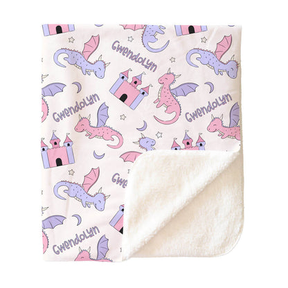 Dragon Adventure Personalized Kids Blanket | Pink
