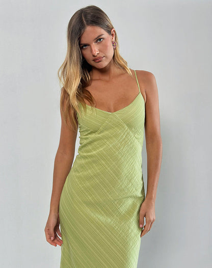 Elayna Midi Dress in Chiffon Stripe Green