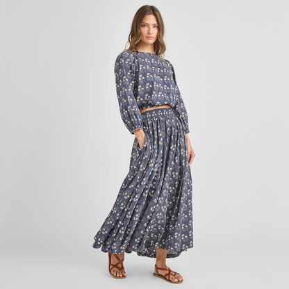 Womens Sunita Top - Navy Strawflower