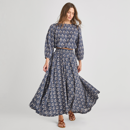 Womens Sunita Top - Navy Strawflower
