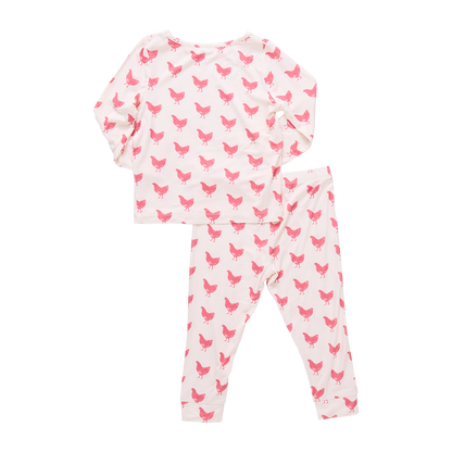 Kids Bamboo PJ Set - Pink Chickens