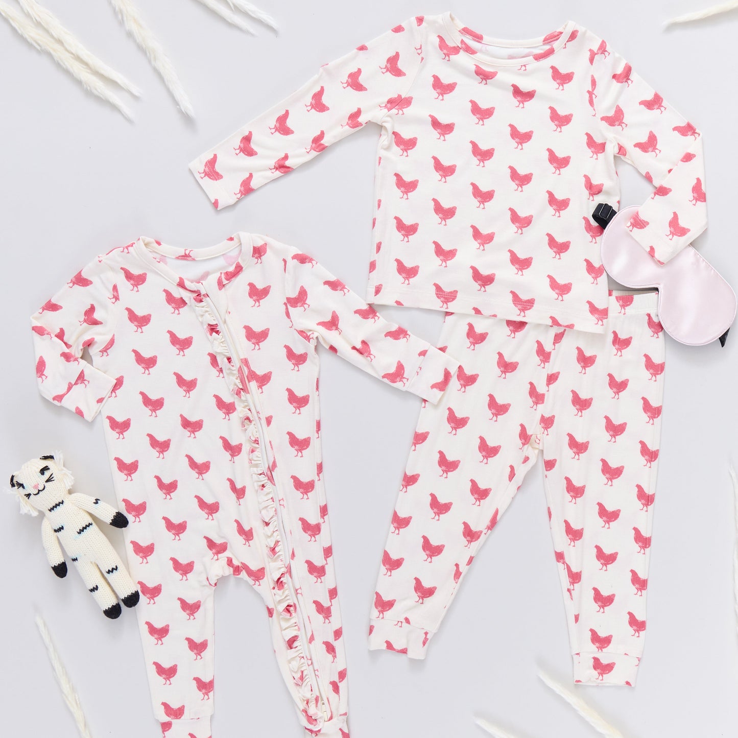 Kids Bamboo PJ Set - Pink Chickens