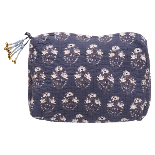 Large Quilted Pouch - Navy Strawflower