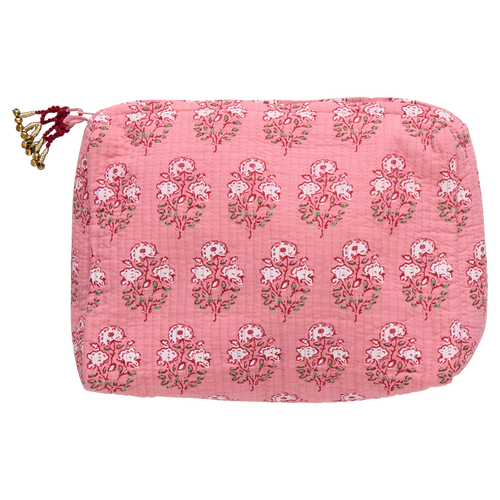 Large Quilted Pouch - Pink Strawflower
