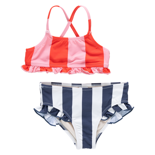 Girls Joy Bikini - Wide Pink and Red Stripe