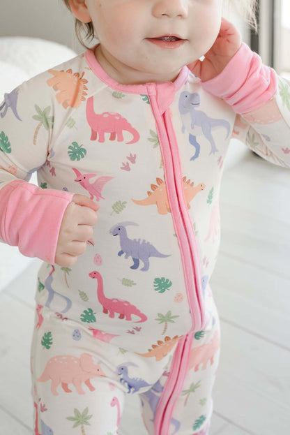 Convertible Bamboo Zip Romper | Little Fossil Pink