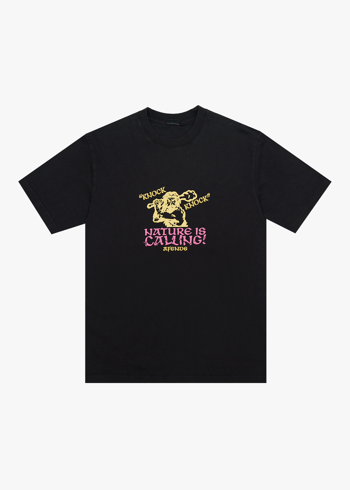 AFENDS Mens Knock Knock - Retro Tee - Stone Black