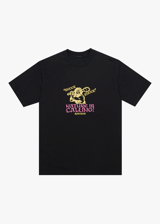 AFENDS Mens Knock Knock - Retro Tee - Stone Black