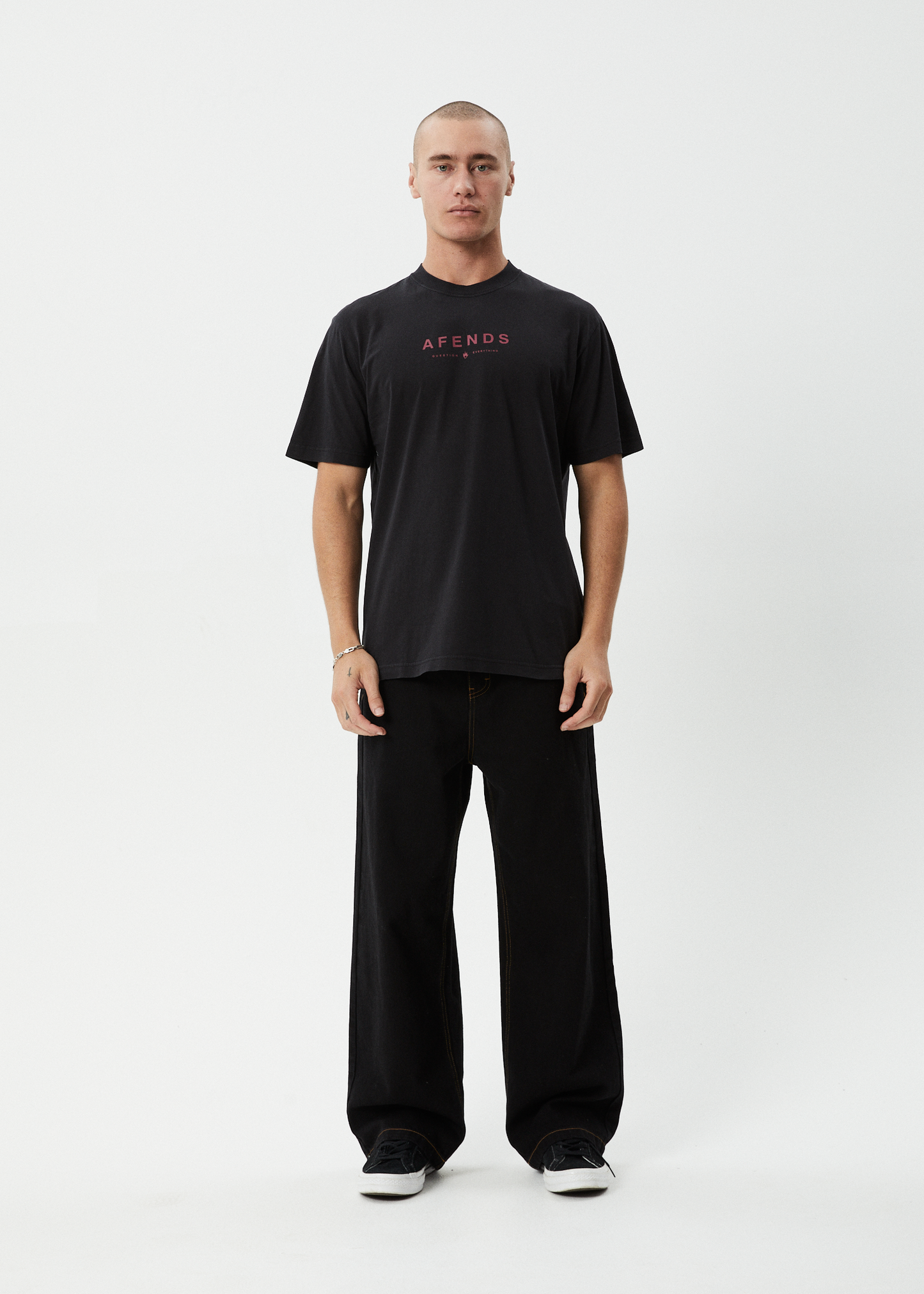 AFENDS Mens Thrown Out - Retro Tee - Stone Black