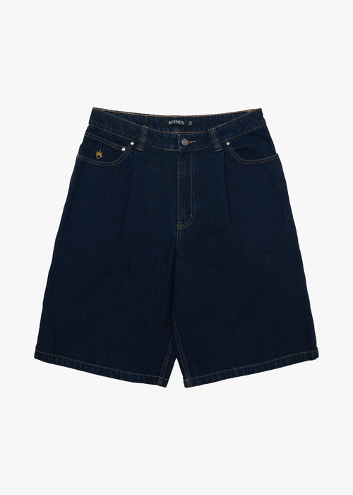 AFENDS Mens Fast Forward - Denim Ultra Baggy Pleated Short 24" - Ink