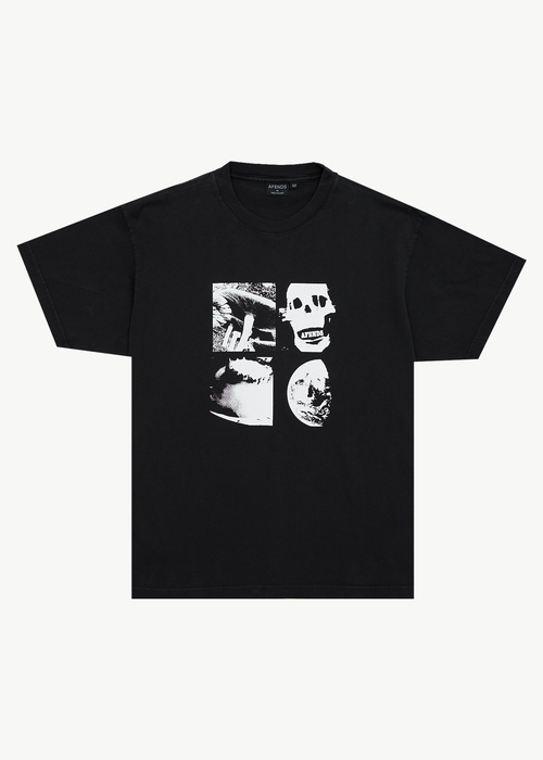 AFENDS Mens New And Clear - Heavyweight Boxy Tee - Stone Black