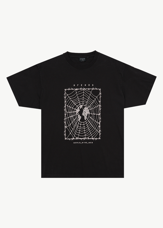 AFENDS Mens World Wide - Boxy Tee - Stone Black
