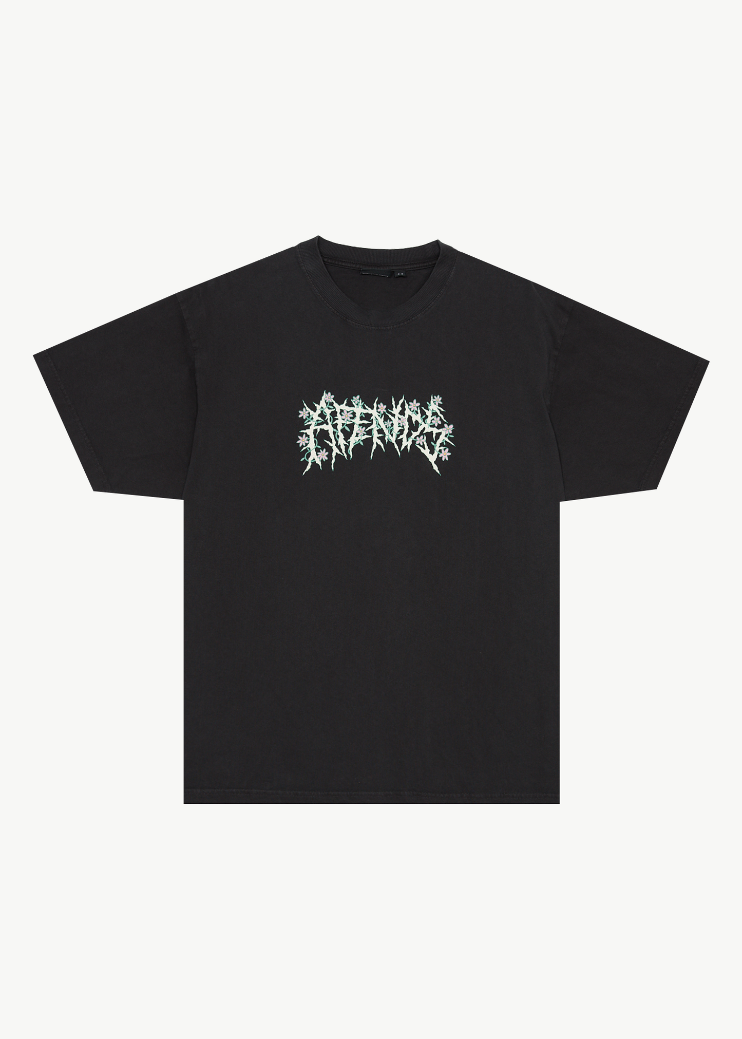 AFENDS Mens Heavy Petal - Heavyweight Boxy Tee - Stone Black