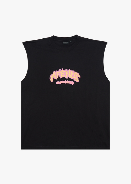 AFENDS Mens Flame On - Sleeveless Tee - Stone Black