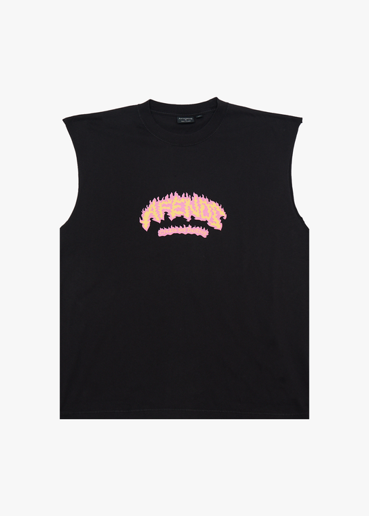 AFENDS Mens Flame On - Sleeveless Tee - Stone Black