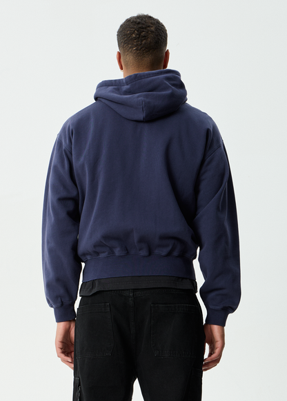 AFENDS Mens Pent-A-Gone - Boxy Zip Hood - Washed Deep Sea