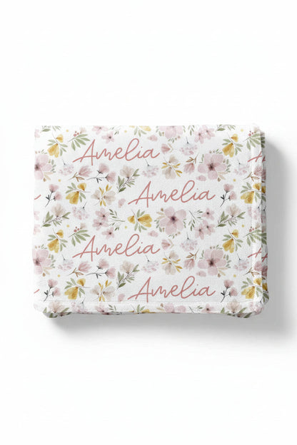Maeve's Mauve & Mustard Floral Personalized Toddler Blanket