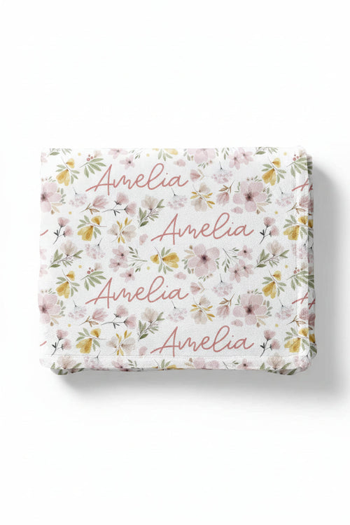 Maeve's Mauve & Mustard Floral Personalized Toddler Blanket