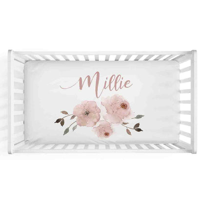 Millie's Dusty Rose Garden Personalized Crib Sheet