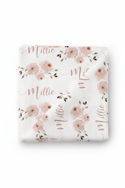 Millie's Dusty Rose Garden Personalized Baby Name Swaddle Blanket