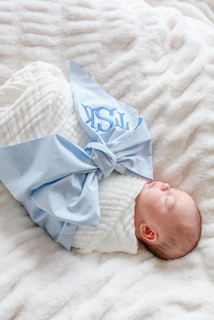 Personalized Newborn Bow Sash | Light Dusty Blue