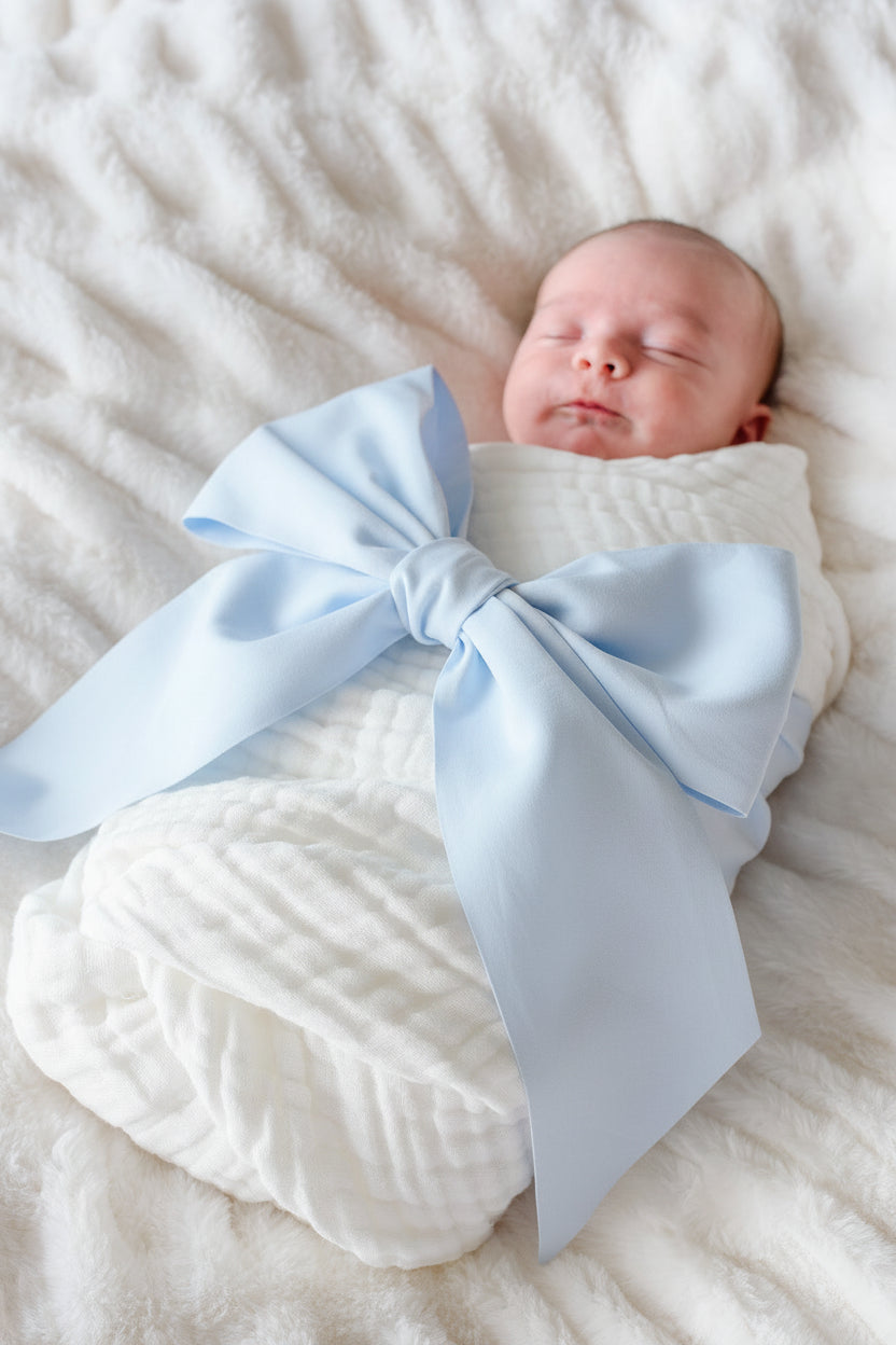 Personalized Newborn Bow Sash | Light Dusty Blue