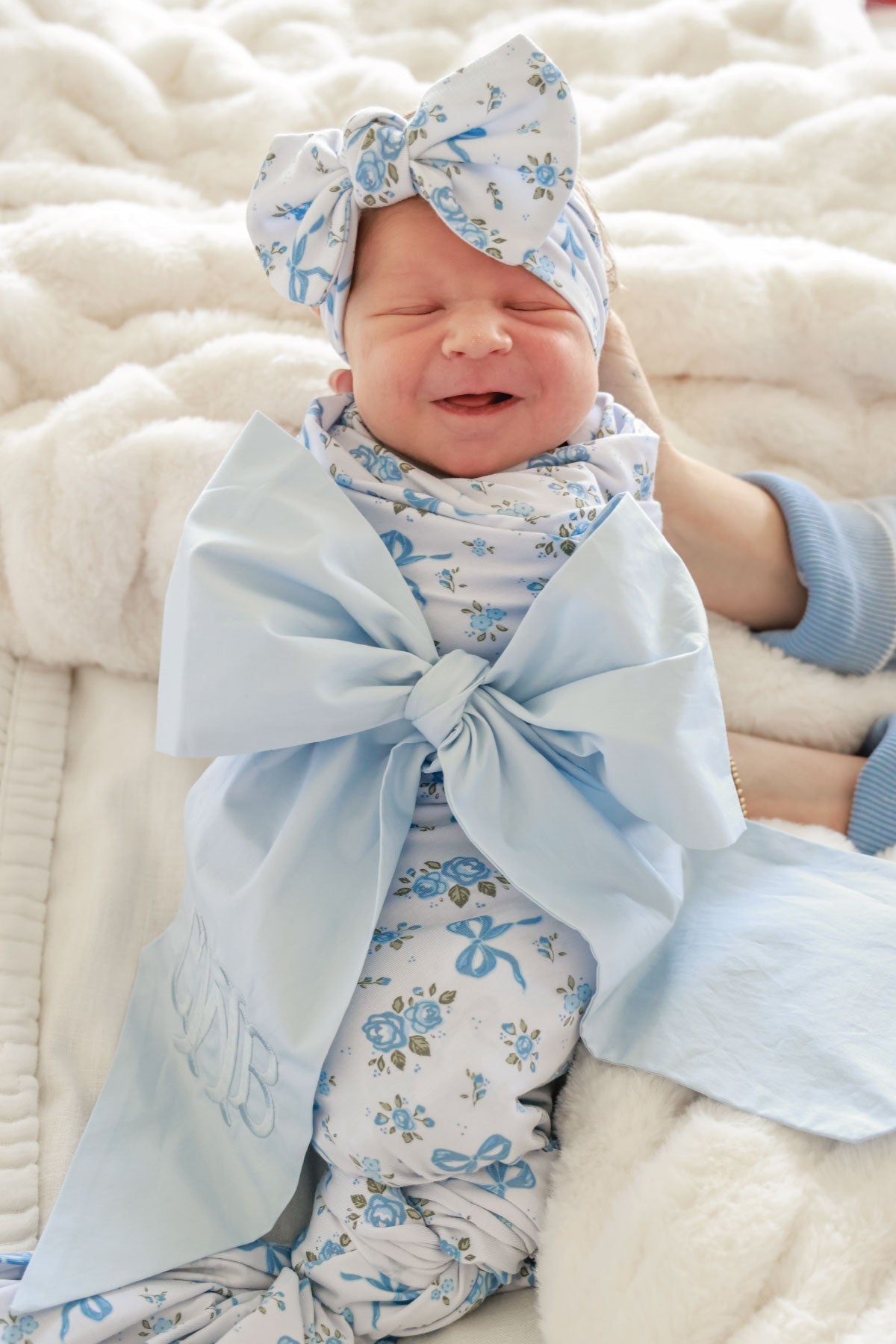 Personalized Newborn Bow Sash | Light Dusty Blue