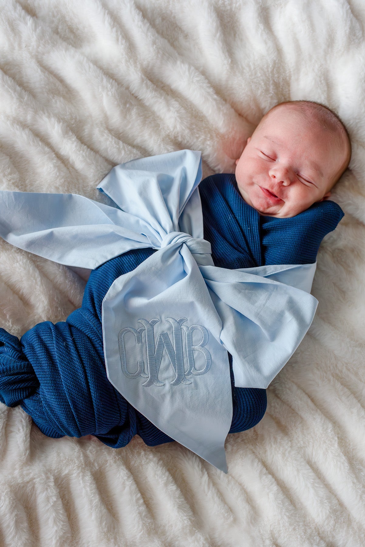 Personalized Newborn Bow Sash | Light Dusty Blue