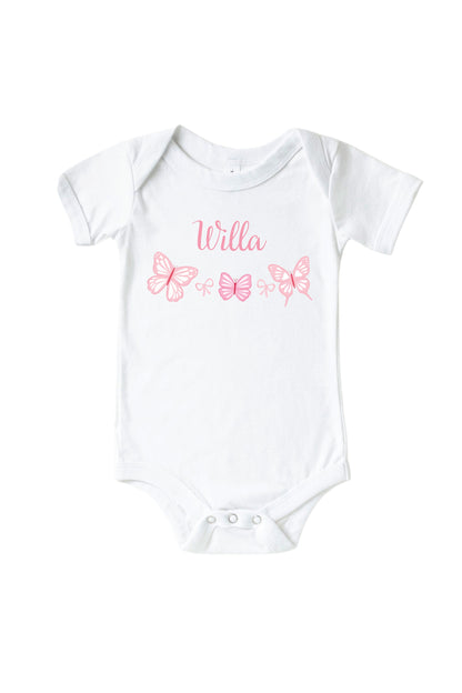 Personalized Blooming Butterflies Graphic Bodysuit & Kids Tee | White