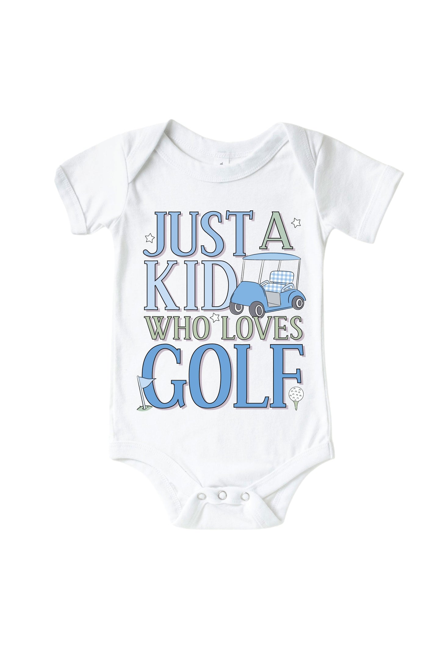 A Kid With Golf Love Blue Graphic Bodysuit & Kids Tee | White