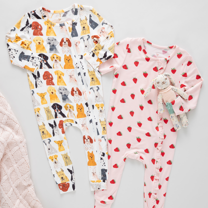 Baby Ruffle Bamboo Romper - Strawberries