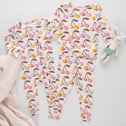 Kids Bamboo PJ Set - Cloud Pink Cherry