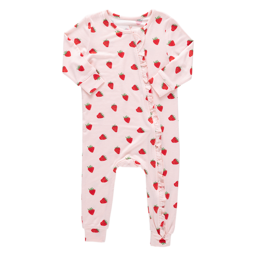 Baby Ruffle Bamboo Romper - Strawberries