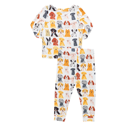 Kids Bamboo PJ Set - Small Watercolor Dogs