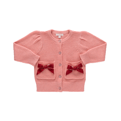 Baby Girls Bow Pocket Sweater - Red Velvet Bows