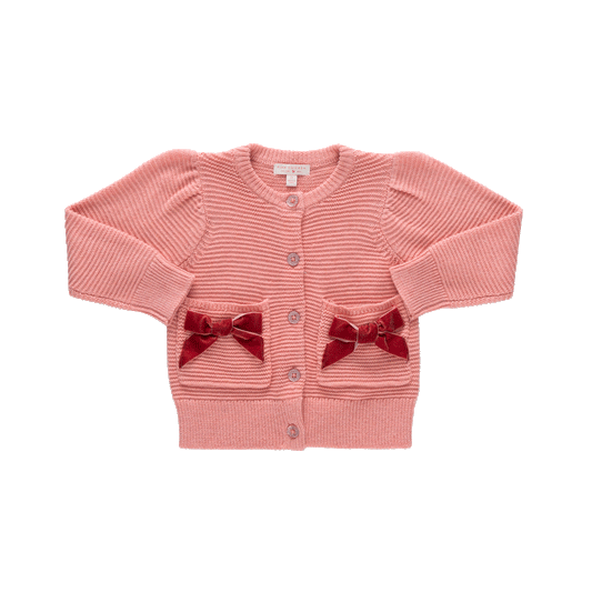 Baby Girls Bow Pocket Sweater - Red Velvet Bows