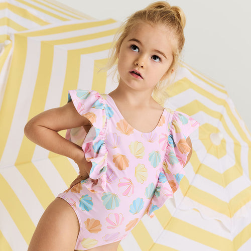 Shelly Pink Flutter Sleeve One Piece Swimsuit