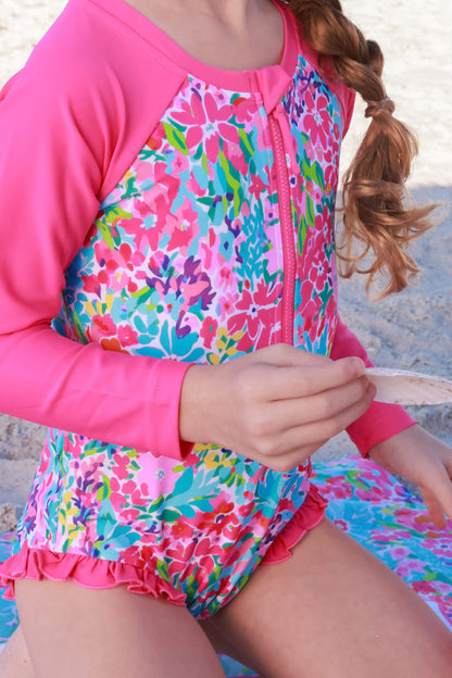 Long Sleeve Rash Guard with Front Zipper | Petal Splash