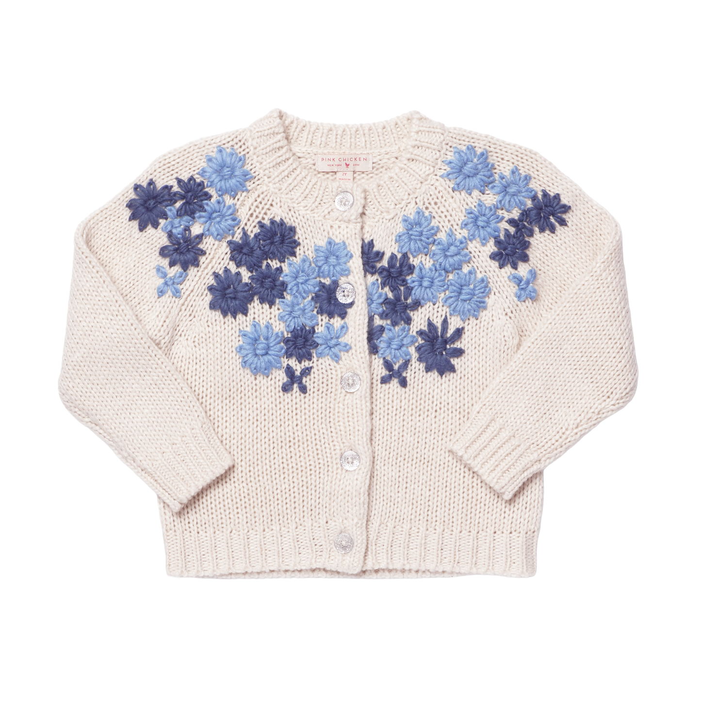 Girls Blossom Sweater - Blue Embroidery Flowers