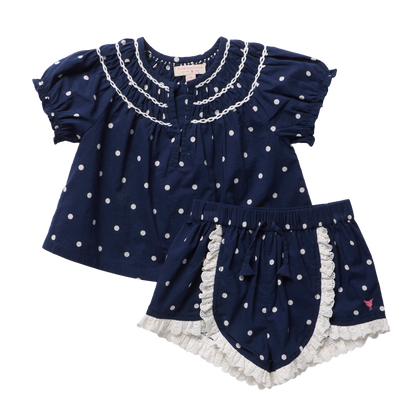 Girls Millie 2-PC Set - Navy Dot