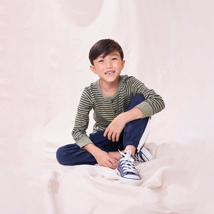 Scout Long Sleeve Henley T-Shirt - Green Mini Stripe