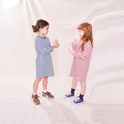 Hopscotch Long Sleeve Dress - Navy Stripe