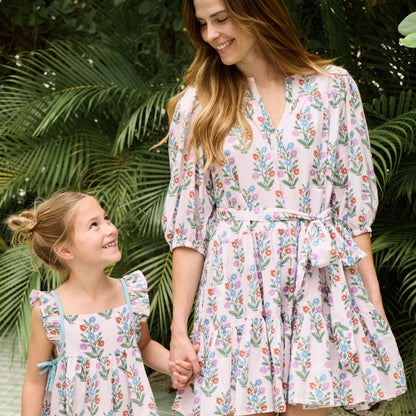 Womens Short Indira Dress - Pink Dewdrop Block Print
