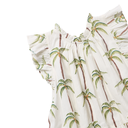 Girls Harper Dress - Cream Palm Trees