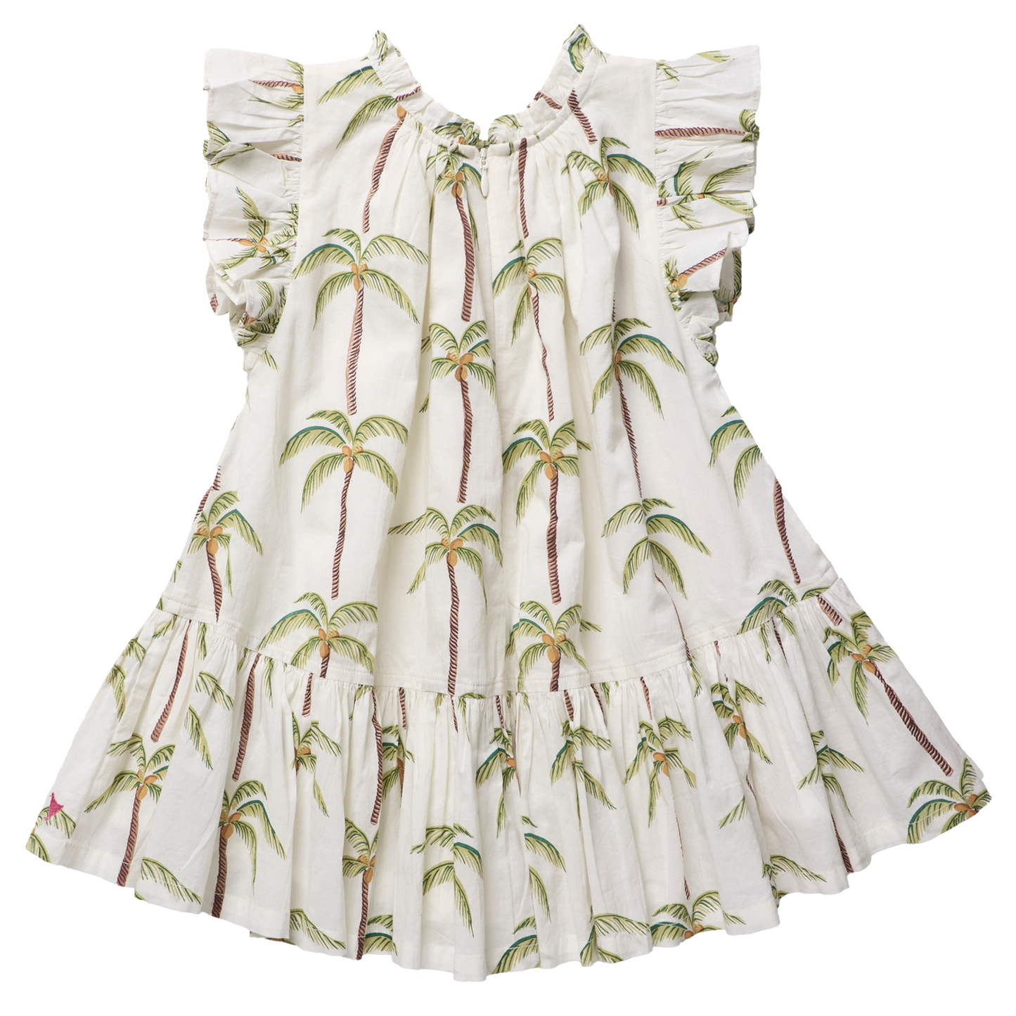 Girls Harper Dress - Cream Palm Trees